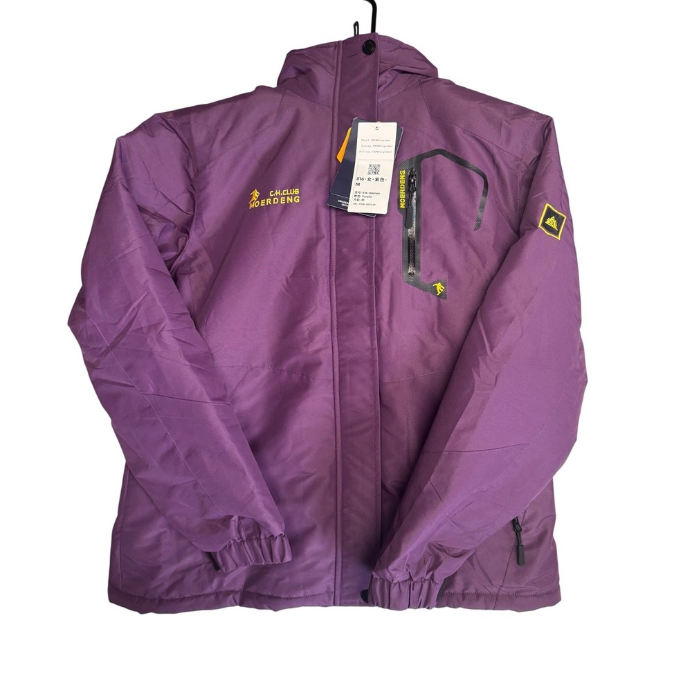 Moerdeng Purple Waterproof Ski Jacket Womens Size M Hooded Insulated 816-Women